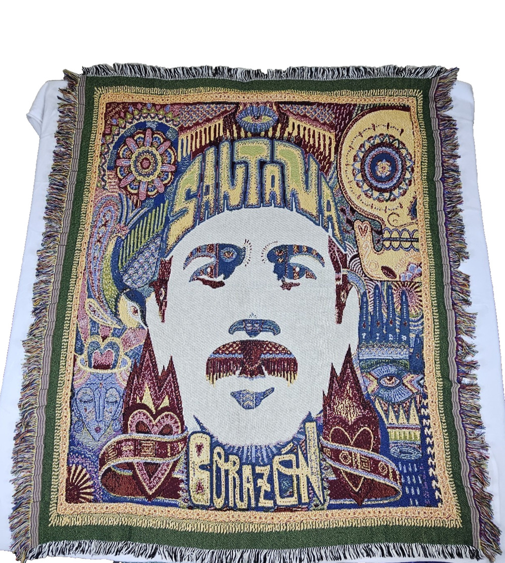 Y2K Carlos Santana Throw Blanket Corazon Tour 2014 Woven Made USA Concert Rare